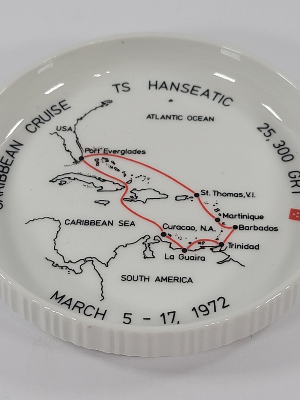 Vintage TS Hanseatic Caribbean Cruise Rosenthal Ashtray - March 5 - 17 , 1972